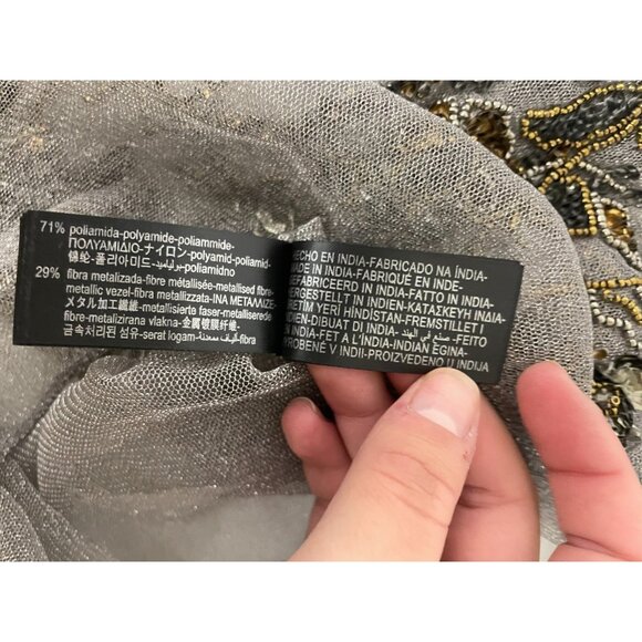 Zara Women Bodysuit Small S Gray Beaded Floral Embellished sheer 7521/200 NWOT - Picture 7 of 12